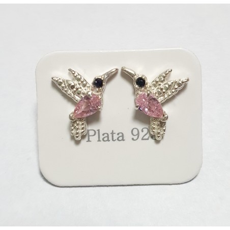 AROS DE PLATA COLIBRI CON PIEDRAS.
